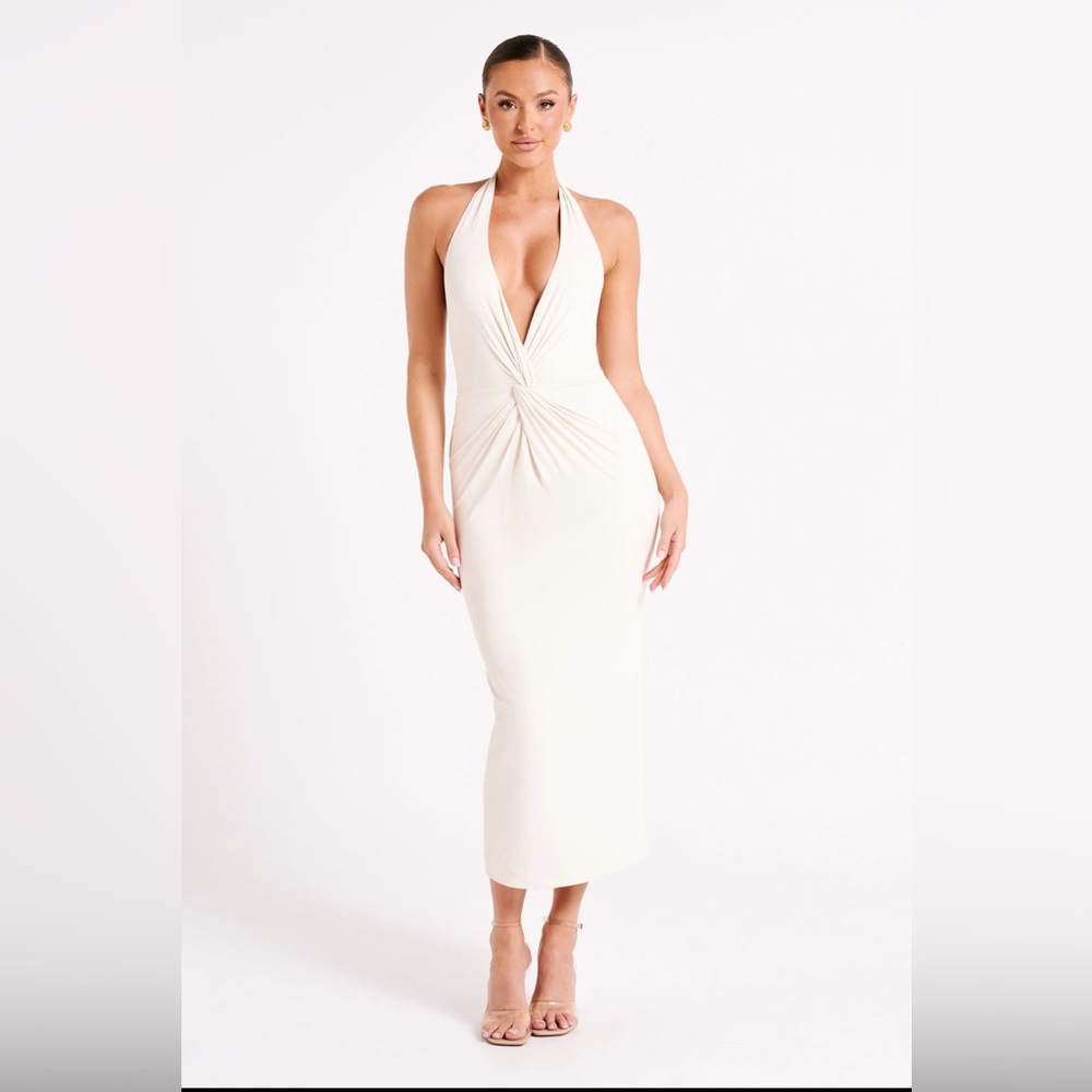 Meshki Osana Recycled Nylon Halter Midi Dress - Sand